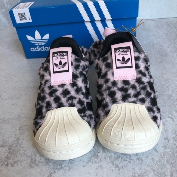 Adidas Originals Superstar 360 Kids Sneakers Fuzzy Leopard Tail Pink Black - Picture 4 of 16